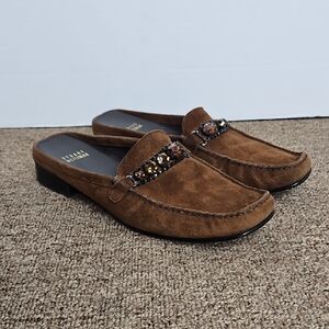 Stuart Weitzman Brown Suede Leather Mules Slides Loafers Sz 8 Womens